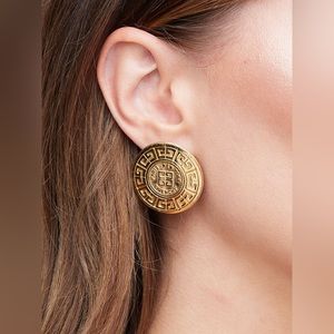 Vintage Givenchy 80s Gold Logo Medallion Clip-On Earrings